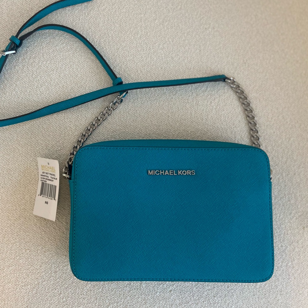 NWT | Michael Kors Large Leather Crossbody Tile Blue